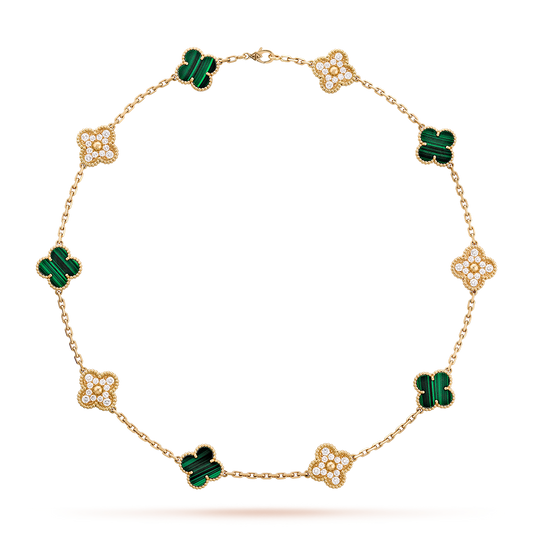 [Plus&Max]CLOVER 10 MOTIFS MALACHITE DIAMOND NECKLACE