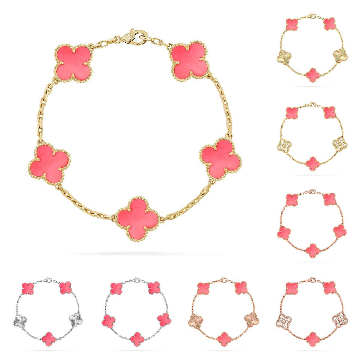 [Plus&Max]LUCKY CLOVER 5-MOTIF BRACELET - PINK MOTHER-OF-PEARL COLLECTION