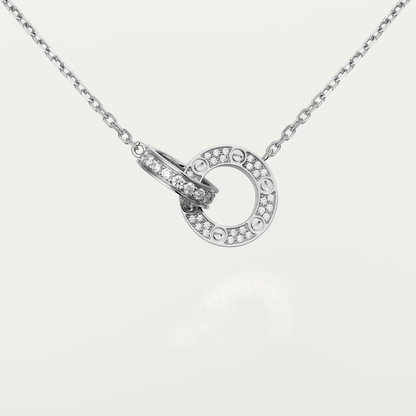 [Plus&Max]LOVE 7.6MM NECKLACE ROSE GOLD AND SILVER  FULL DIAMOND