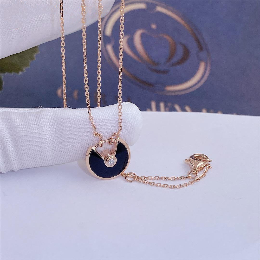 [Plus&Max]AMULETTE ROSE GOLD ONYX NECKLACE