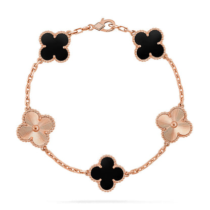[Plus&Max]LUCKY CLOVER 5-MOTIF BRACELET - BLACK OXNY COLLECTION