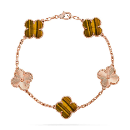 [Plus&Max]LUCKY CLOVER 5-MOTIF BRACELET -  TIGER’S EYE COLLECTION