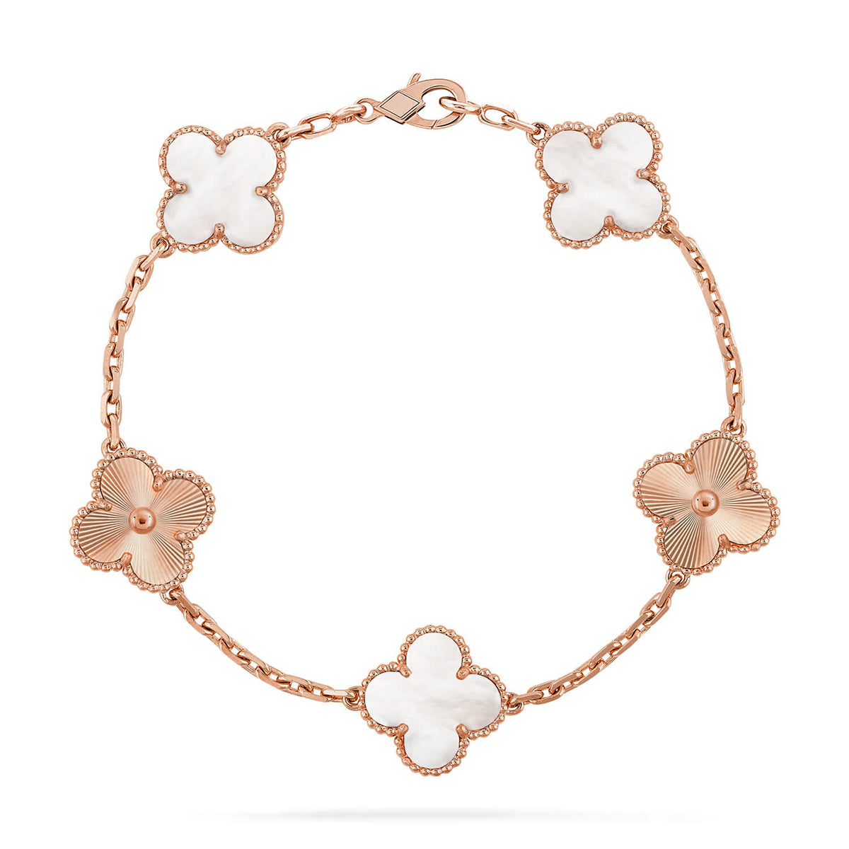 [Plus&Max]LUCKY CLOVER 5-MOTIF BRACELET - WHITE MOTHER-OF-PEARL COLLECTION