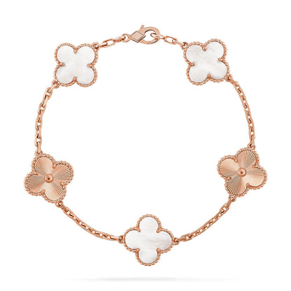 [Plus&Max]LUCKY CLOVER 5-MOTIF BRACELET - WHITE MOTHER-OF-PEARL COLLECTION