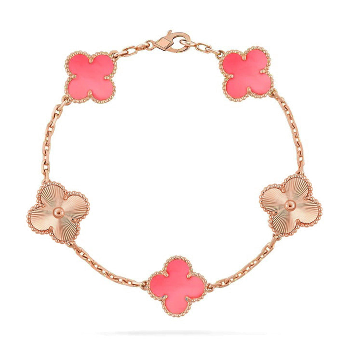 [Plus&Max]LUCKY CLOVER 5-MOTIF BRACELET - PINK MOTHER-OF-PEARL COLLECTION