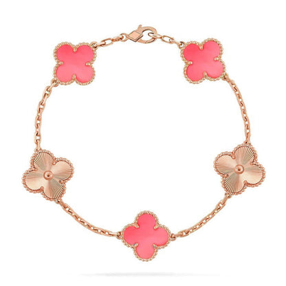 [Plus&Max]LUCKY CLOVER 5-MOTIF BRACELET - PINK MOTHER-OF-PEARL COLLECTION