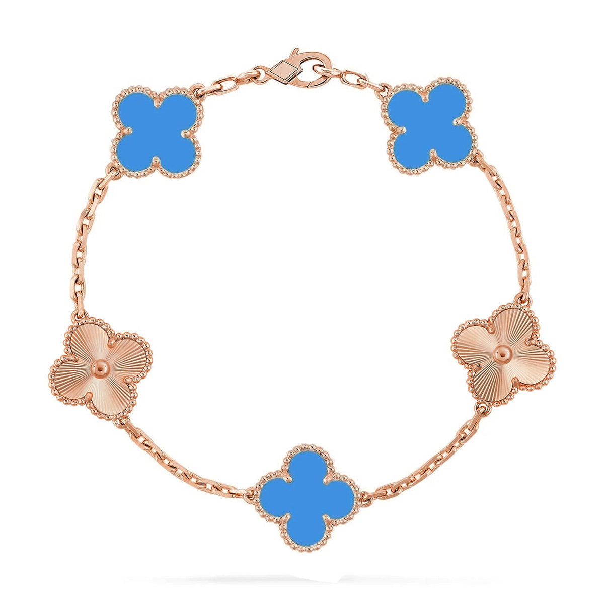 [Plus&Max]LUCKY CLOVER 5-MOTIF BRACELET - BLUE AGATE COLLECTION