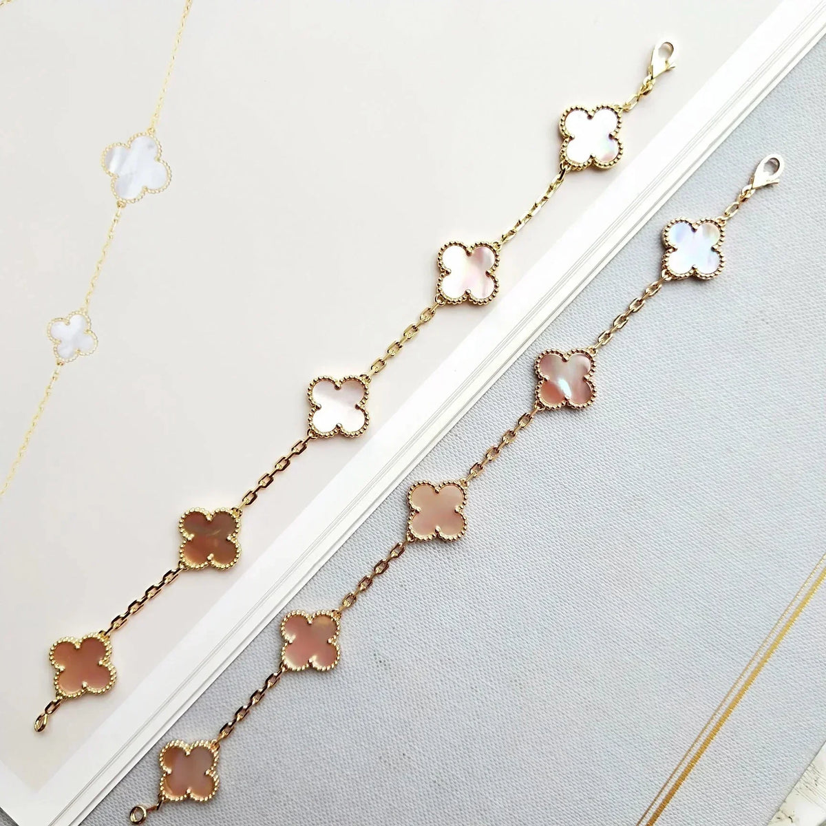 [Plus&Max]LUCKY CLOVER 5-MOTIF BRACELET - PINK MOTHER-OF-PEARL COLLECTION
