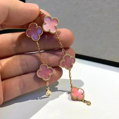 [Plus&Max]LUCKY CLOVER 5-MOTIF BRACELET - PINK MOTHER-OF-PEARL COLLECTION
