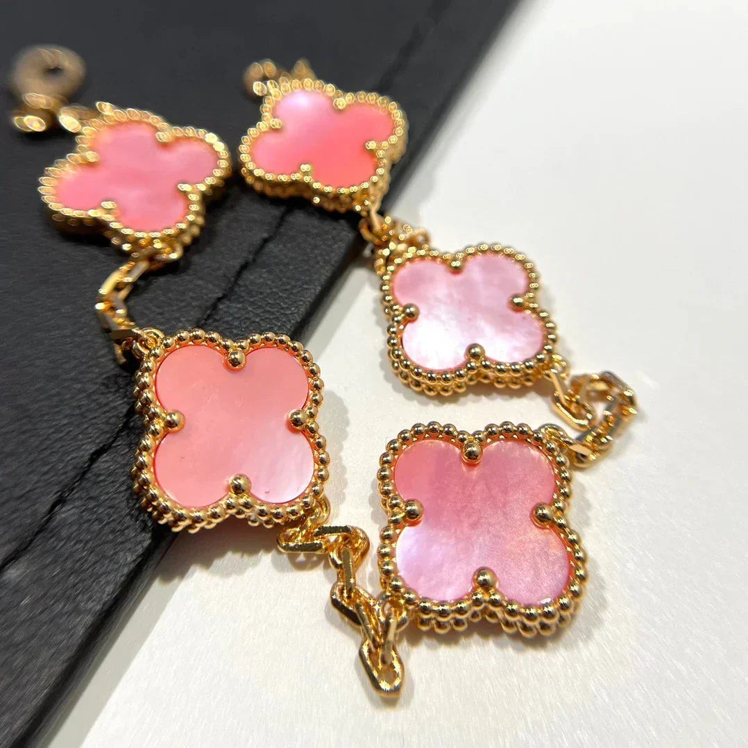 [Plus&Max]LUCKY CLOVER 5-MOTIF BRACELET - PINK MOTHER-OF-PEARL COLLECTION