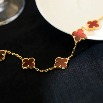 [Plus&Max]LUCKY CLOVER 5-MOTIF BRACELET - RED CARNELIAN COLLECTION