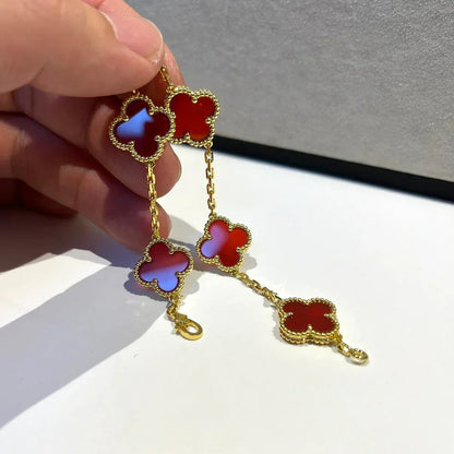 [Plus&Max]LUCKY CLOVER 5-MOTIF BRACELET - RED CARNELIAN COLLECTION