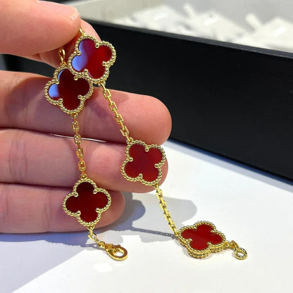 [Plus&Max]LUCKY CLOVER 5-MOTIF BRACELET - RED CARNELIAN COLLECTION
