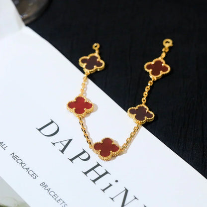 [Plus&Max]LUCKY CLOVER 5-MOTIF BRACELET - RED CARNELIAN COLLECTION
