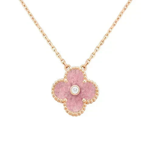[Plus&Max]CLOVER 15MM DIAMOND RHODONITE NECKLACE