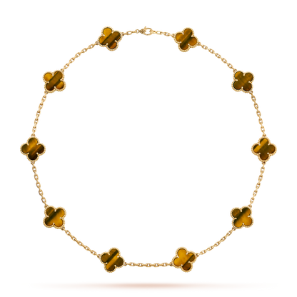 [Plus&Max]CLOVER 10 MOTIFS TIGER EYE NECKLACE
