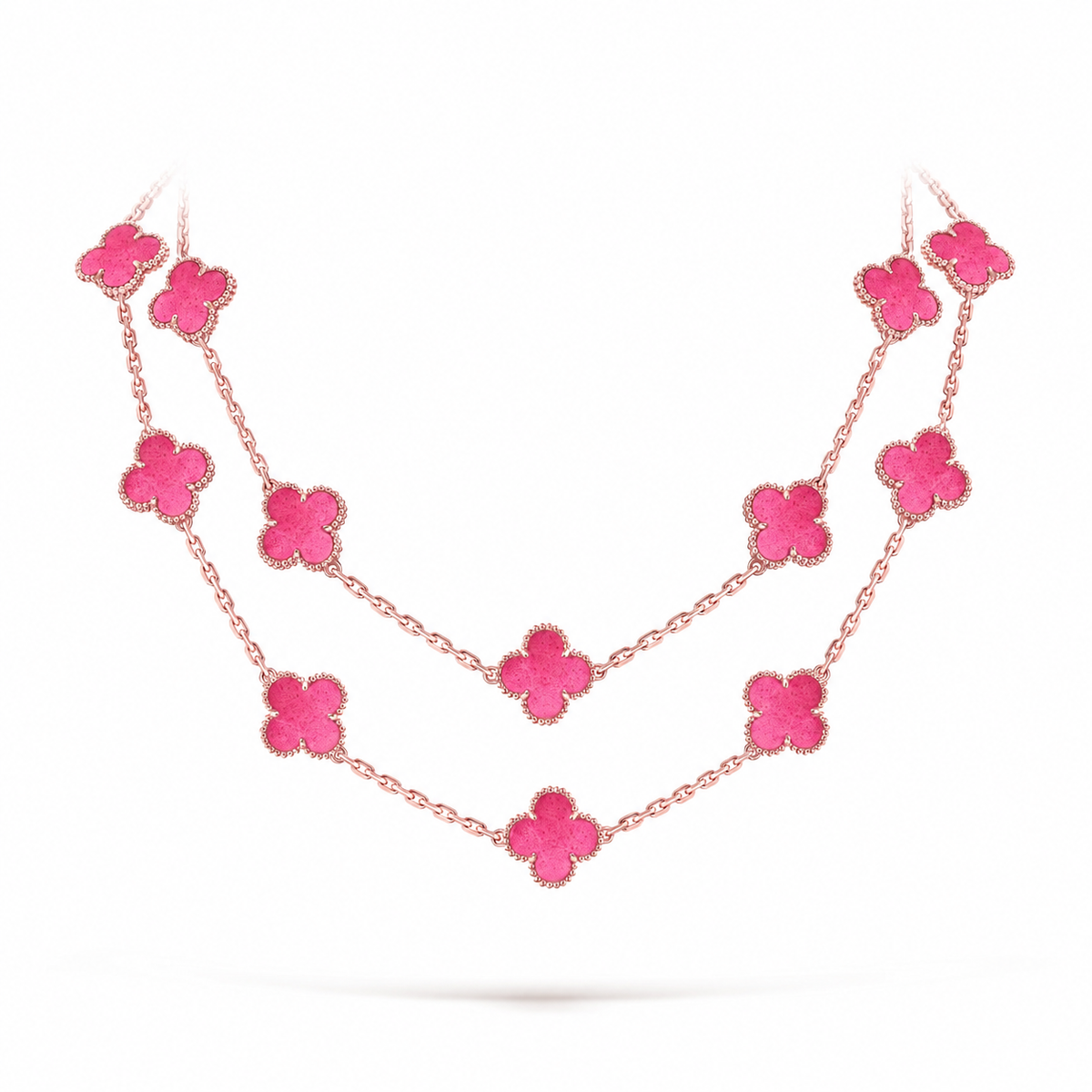 [Plus&Max] NEW CLOVER 20 MOTIFS PINK ENAMEL NECKLACE