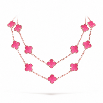 [Plus&Max] NEW CLOVER 20 MOTIFS PINK ENAMEL NECKLACE