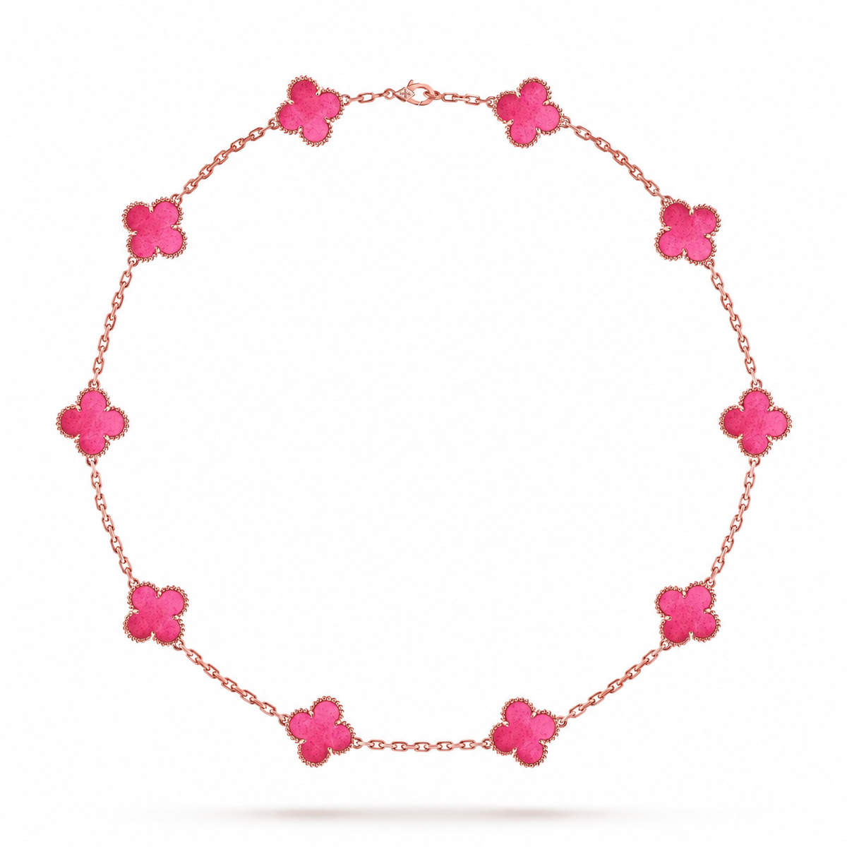 [Plus&Max]NEW CLOVER 10 MOTIFS PINK ENAMEL NECKLACE