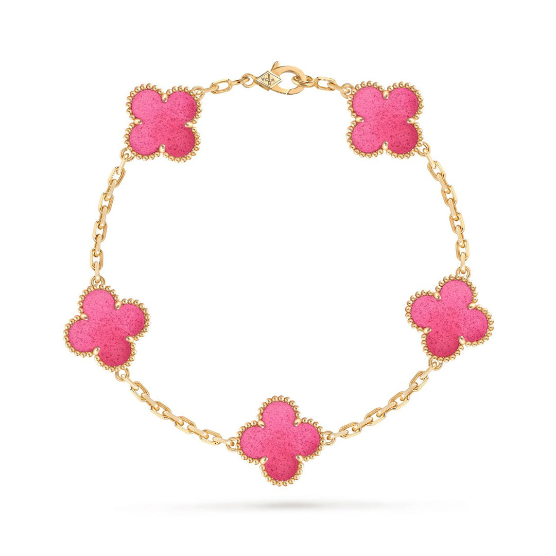 [Plus&Max]NEW CLOVER 5 MOTIFS PINK ENAMEL BRACELET