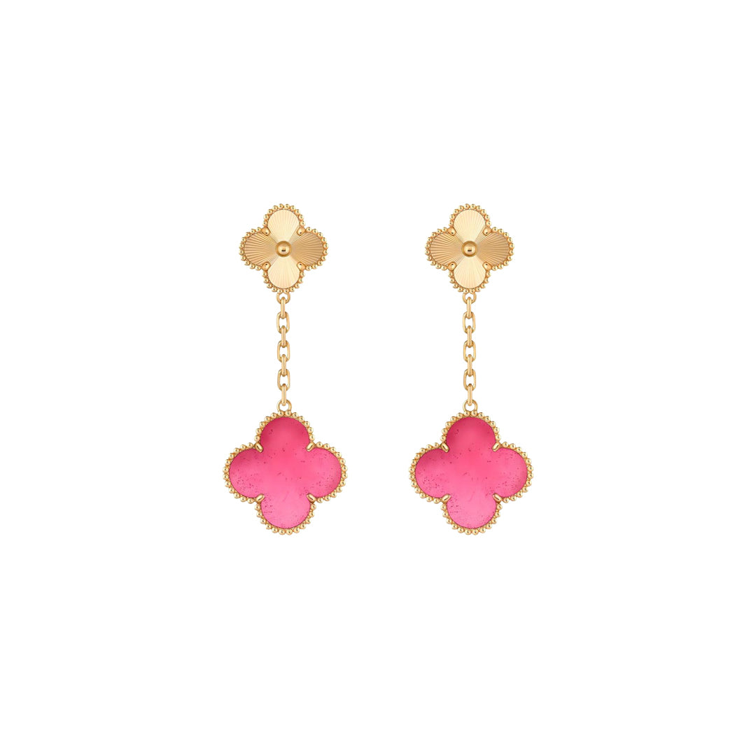 [Plus&Max]NEW CLOVER 2 MOTIF PINK ENAMEL EARRINGS