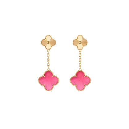 [Plus&Max]NEW CLOVER 2 MOTIF PINK ENAMEL EARRINGS