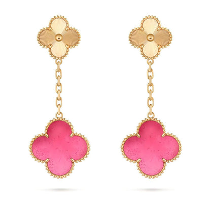 [Plus&Max]NEW CLOVER 2 MOTIF PINK ENAMEL EARRINGS