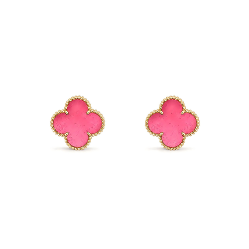 [Plus&Max]NEW CLOVER 15MM PINK ENAMEL STUD EARRINGS