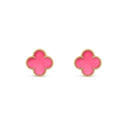 [Plus&Max]NEW CLOVER 15MM PINK ENAMEL STUD EARRINGS