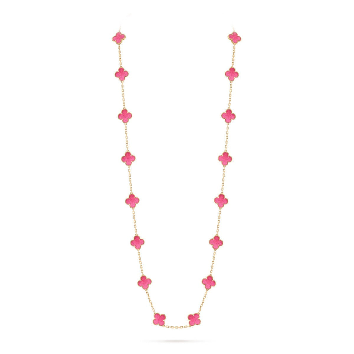 [Plus&Max] NEW CLOVER 20 MOTIFS PINK ENAMEL NECKLACE