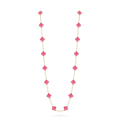 [Plus&Max] NEW CLOVER 20 MOTIFS PINK ENAMEL NECKLACE