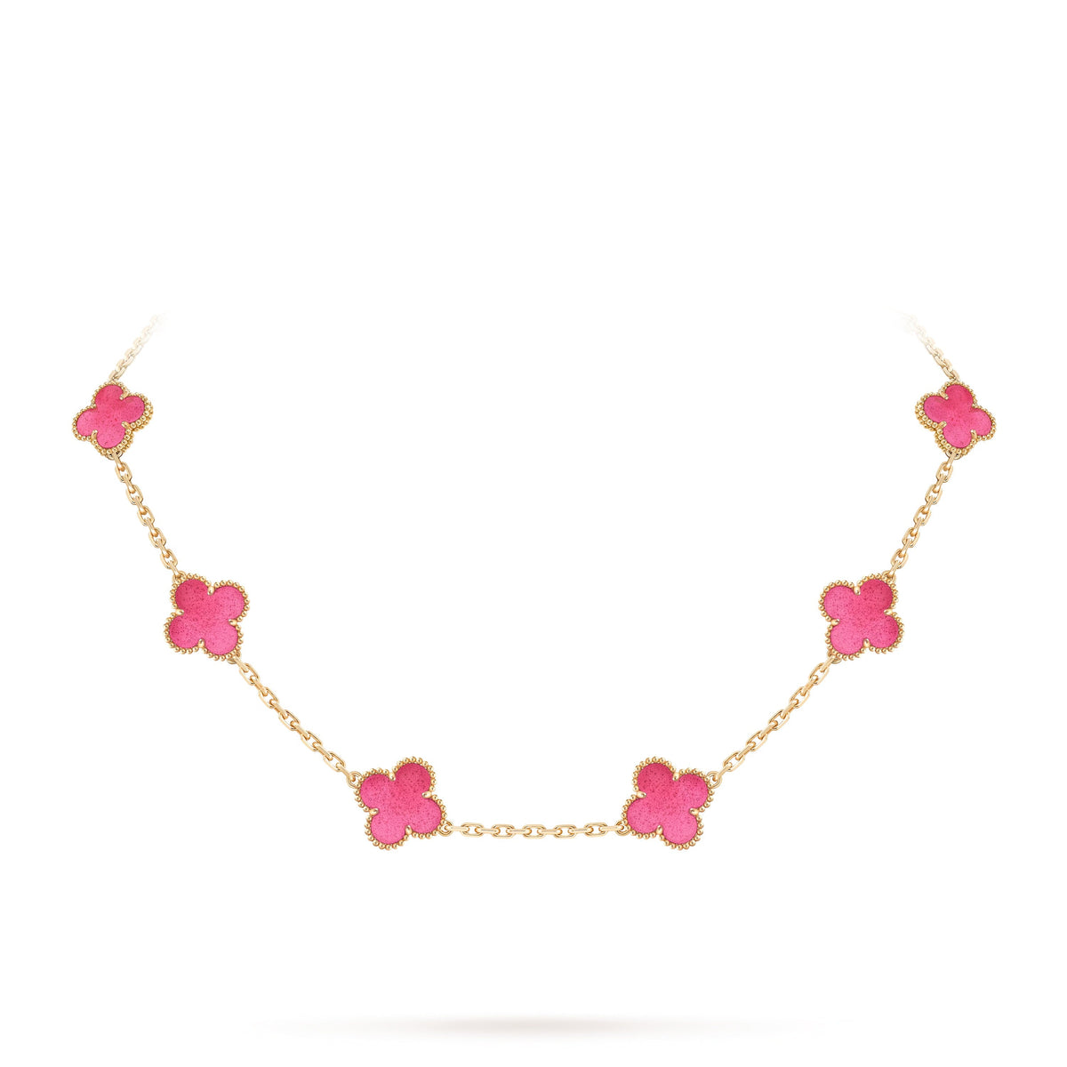 [Plus&Max]NEW CLOVER 10 MOTIFS PINK ENAMEL NECKLACE