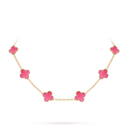 [Plus&Max]NEW CLOVER 10 MOTIFS PINK ENAMEL NECKLACE