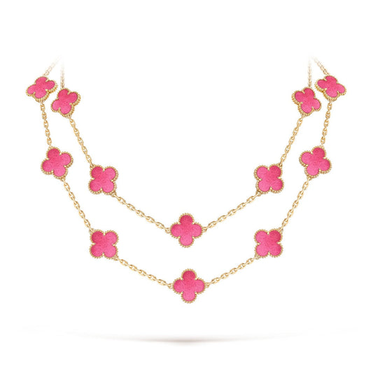 [Plus&Max] NEW CLOVER 20 MOTIFS PINK ENAMEL NECKLACE
