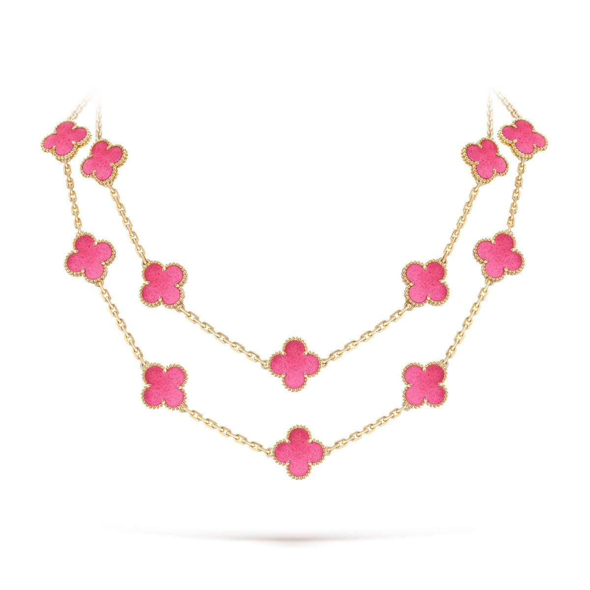 [Plus&Max] NEW CLOVER 20 MOTIFS PINK ENAMEL NECKLACE