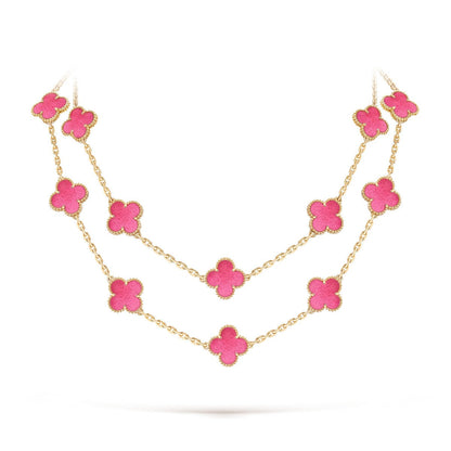 [Plus&Max] NEW CLOVER 20 MOTIFS PINK ENAMEL NECKLACE