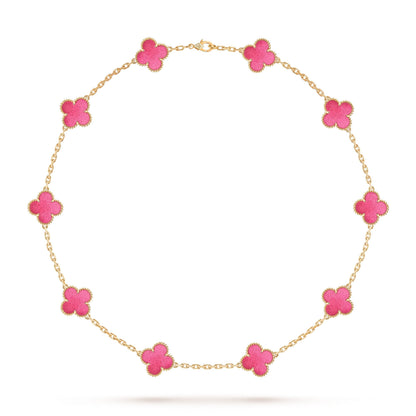 [Plus&Max]NEW CLOVER 10 MOTIFS PINK ENAMEL NECKLACE
