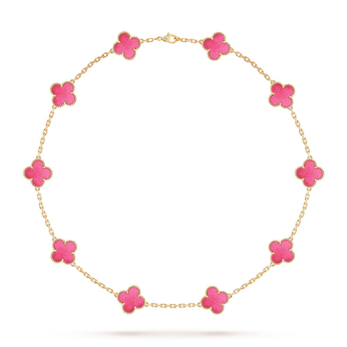 [Plus&Max]NEW CLOVER 10 MOTIFS PINK ENAMEL NECKLACE