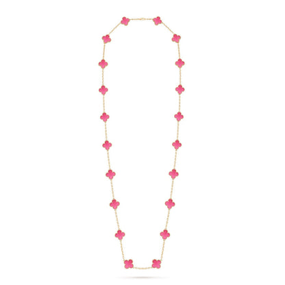 [Plus&Max] NEW CLOVER 20 MOTIFS PINK ENAMEL NECKLACE