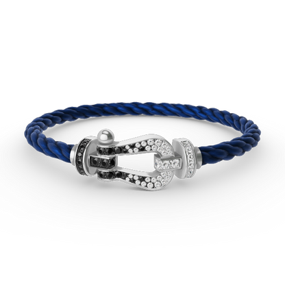 [Plus&Max]FORCE LARGE HORSESHOE BLACK WHITE DIAMOND BRACELET SILVER