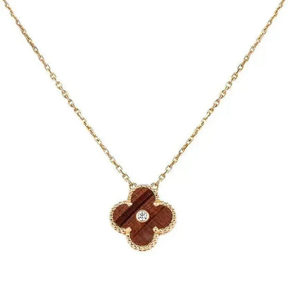 [Plus&Max]CLOVER 15MM DIAMOND AND YELLOW TIGER'S EYE AGATE necklace