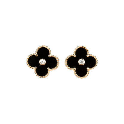 [Plus&Max]CLOVER MEDIUM 1 MOTIFS ONYX DIAMOND EARRINGS