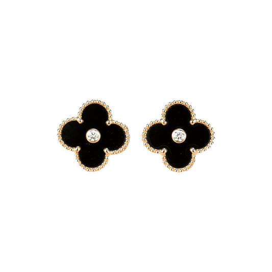 [Plus&Max]CLOVER MEDIUM 1 MOTIFS ONYX DIAMOND EARRINGS