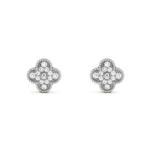 [Plus&Max]CLOVER 1 MOTIFS DIAMOND STUD EARRINGS SILVER