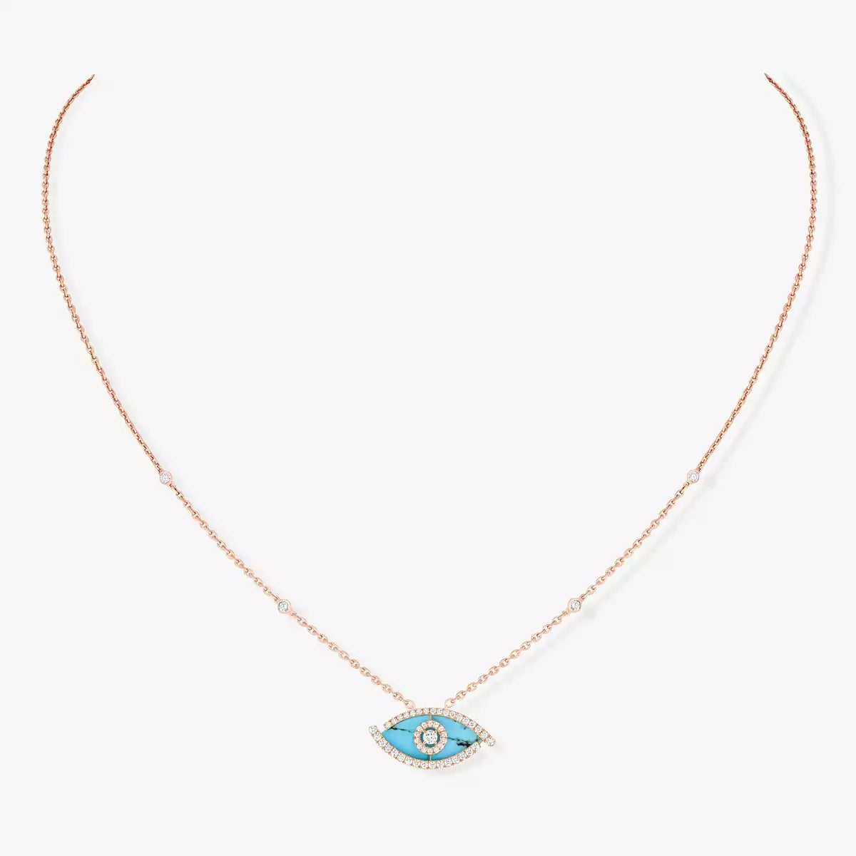 [Plus&Max]Lucky Eye Diamond Necklace in Rose Gold and Turquoise