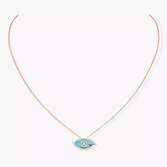 [Plus&Max]Lucky Eye Diamond Necklace in Rose Gold and Turquoise