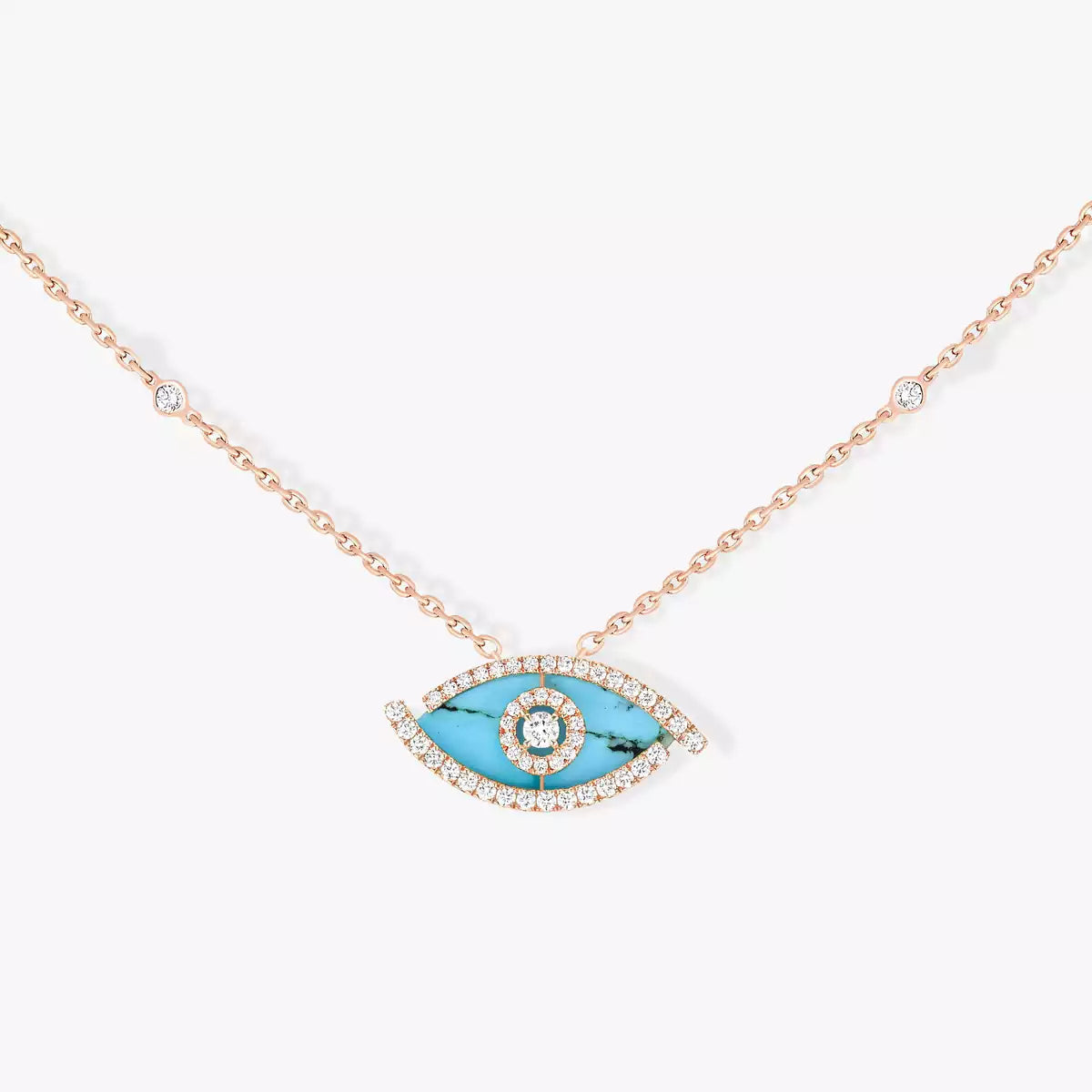 [Plus&Max]Lucky Eye Diamond Necklace in Rose Gold and Turquoise