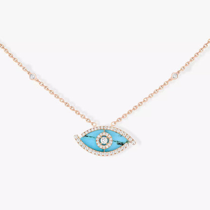 [Plus&Max]Lucky Eye Diamond Necklace in Rose Gold and Turquoise