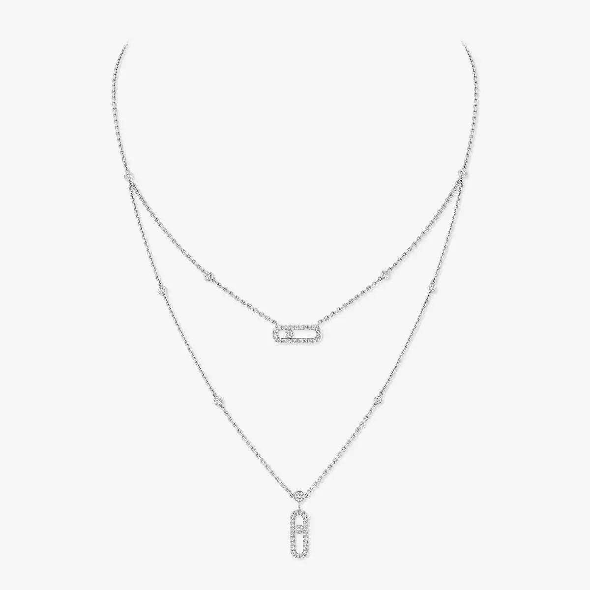[Plus&Max]2 Rows Rose Gold Diamond Pave_ Necklace Move Uno