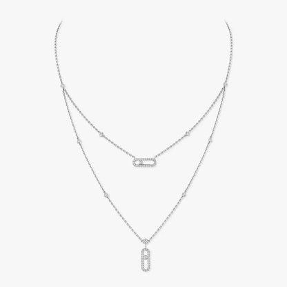 [Plus&Max]2 Rows Rose Gold Diamond Pave_ Necklace Move Uno